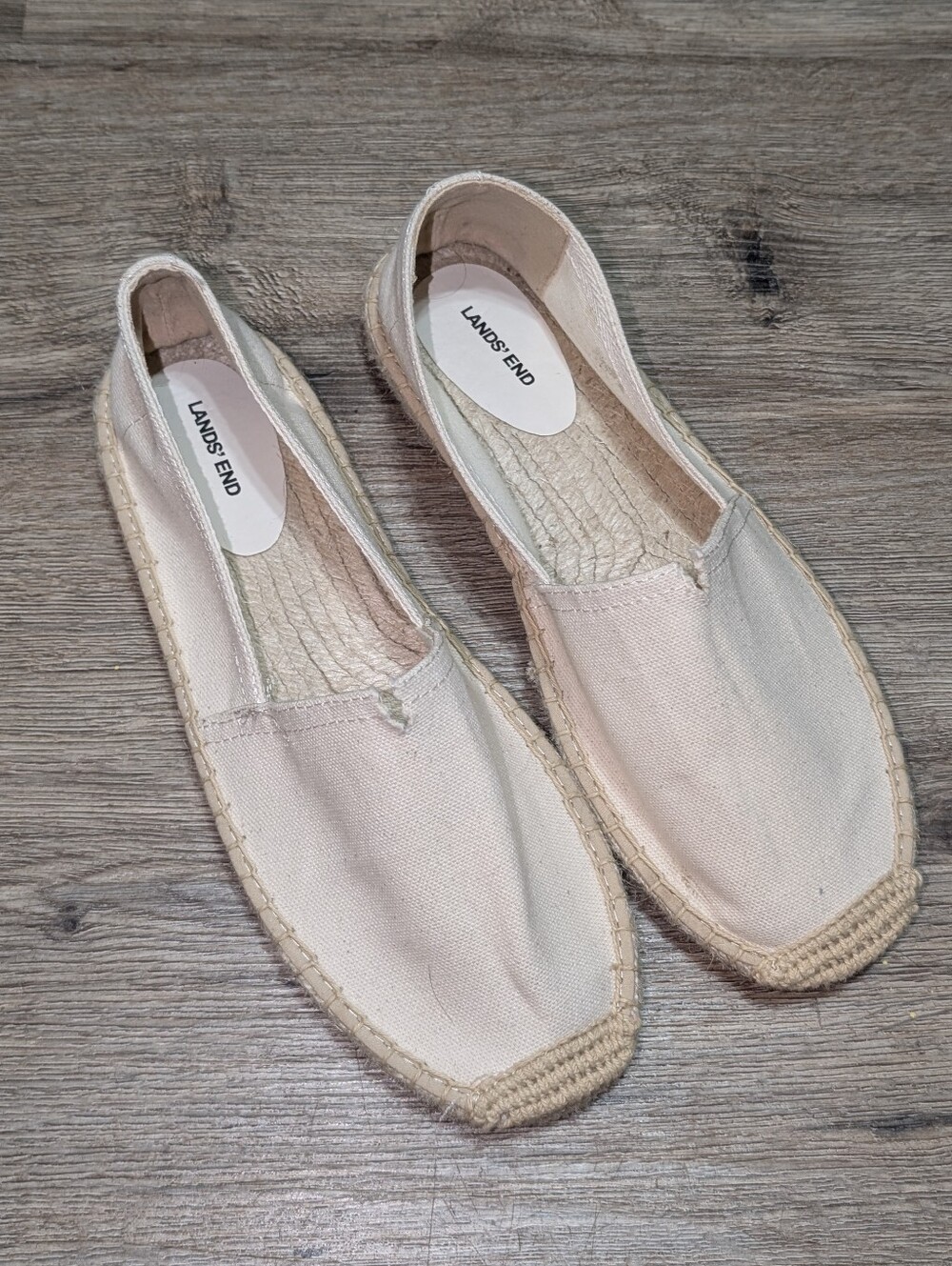 Lands' End Women's 9 Canvas Espadrilles Cream Tan Jute Rope Insole Split Top